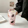 Taza de Vidrio Estilo INS Alta Apariencia Taza de Agua Taza con Popote Gran Capacidad Taza para Jugo Leche con Tapa Taza de Café para el Hogar