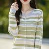 Cárdigan de Punto a Rayas Retro Francés para Mujer, Suéter Corto para Exterior, Aspecto Elegante y Adelgazante, Estilo Extranjero, Top Exterior de Estilo Nuevo 2025