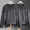 Camiseta de manga larga de otoño, capa base talla grande, cuello redondo para hombre, top simple y holgado, estilo coreano, camiseta estampada de moda