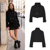 Za Comércio Exterior Atacado Transfronteiriço Estilo Europeu e Americano Moda Feminina de Inverno Gola Alta Botão Dourado Blazer Curto