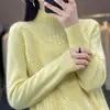 Suéter de mujer de punto de siete agujas 100% lana nuevo otoño e invierno abultado cuello medio alto casual moda único color liso suave cálido