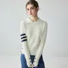 Suéter de cachemira para mujer con cuello camisero, manga larga, nuevo estilo otoño e invierno, estilo universitario, suéter de punto pullover con diseño retorcido de colorblock, moderno