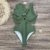Maiô de Peça Única Cor Sólida para Mulheres 2026 Novo Estilo Resistente Flor Prensada Sem Mangas Cintura Alta Transfronteiriço Comércio Exterior Aliexpress Moda Praia