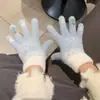 Guantes de Invierno para Mujer Nuevos Sin Dedos Engrosados Peludos Tejidos para Niñas Estilo Coreano Pantalla Táctil Cinco Dedos Escritura