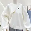 [Al por mayor] Sudaderas casuales y relajadas con estampado de patrón de nicho estilo coreano para parejas de mujeres, prendas de abrigo forradas de felpa estilo ins para ventas transfronterizas