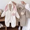 Enterizo Suave Lindo de Conejo para Bebé Infantil Ropa para Bebés Niños Otoño Invierno Caliente de Manga Larga Body Aterciopelado Espeso con Capucha