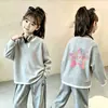 Top de punto gofre estilo coreano, imitación de dos piezas, manga larga para niñas, nuevo estilo primavera/otoño para niños medianos y grandes, versátil, elegante, capa base holgada