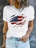 Tallas Europeas TransfronterizasProductos Transfronterizos Camiseta Estampada Día de la Independencia Americana Manga Corta Cuello Redondo Top Casual Verano