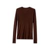 Camiseta de Primavera para Mujer de Cuello Redondo, Color Sólido y Manga Larga, Ligera y Nueva My0735, Hecha de Lana y Tencel