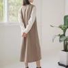 Fotos Reais do Novo Produto da Rakuten: Casaco de Lã 4 Cores para Primavera e Outono, Vestido Colete Sem Mangas Liso com Decote V Feminino, Estilo Outerwear