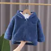 Abrigo forrado de polar para niños y niñas invierno Nuevo sombrero con orejas de oso cárdigan top cálido moderno genial