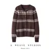 Novo suéter de caxemira outono e inverno, cardigã de tricô jacquard Fair Isle de lã, casaco de tricô de manga longa de abotoamento simples