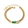Pulseras de Acero Inoxidable de Moda Europea y Americana Transfronteriza para Mujeres, Lujo Ligero de Alta Gama, Pulseras Geométricas de Diamante Verde Cuadrilateral, Venta al por Mayor de Joyería