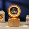 Bola de Cristal Transfronteiriça Base Giratória com Textura de Madeira Luminária Noturna Brilhante Lâmpada do Céu Estrelado 3D Decoração de Mesa Presente Criativo de Feriado