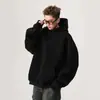 Sudadera con capucha para hombre de peso pesado, estilo americano cuadrado, chaqueta corta de corte limpio de moda, sudadera holgada y rígida de alta costura
