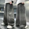 Pantalones de trabajo de longitud media y pierna ancha para niños, estilo primavera/otoño, corte holgado, diseño de pierna recta, nuevos pantalones largos casuales de otoño 2026