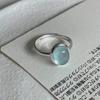 Anel de Prata de Lei S925 com Pedra Gelo Rachada de Água-Marinha para Mulheres Nicho Acessível Luxo Simples Aberto Elegante Anel para Dedo Indicador
