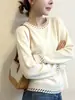Elegante Suéter Pulóver para Viajes Diarios para Mujer, Nuevo Estilo Otoño e Invierno, con Bordes Enrollados y Diseño Hueco, Suéter Base de Punto para Mujer
