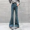 Pantalones Acampanados de Mezclilla Elástica Bordados Estilo Coreano para Niñas, Nuevos de Otoño, Pantalones Largos Adelgazantes de Cintura Alta para Niños Mayores, Venta al por Mayor