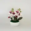 Dos Flores Artificiales de Tres Flores Phalaenopsis en Maceta Decoración para Sala de Estar del Hogar Película de Tacto Real Flores Falsas Mini Adornos de Bonsái