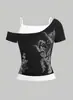 Verão Novo Estilo Retrô Sexy Slim Moda Garota Quente Manga Curta Europeu e Americano Alças Camiseta Estampada Feminina Tops Atacado