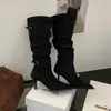 Botas de salto alto bico fino, botas de cano justo, botas de montaria longas, botas femininas, nova coleção outono/inverno 2025, botas de salto alto agulha, botins
