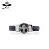 Pulsera de Acero Inoxidable y Cuero Genuino Calavera Punk Acero de Titanio Sin Decoloración Estilo Retro Europeo y Americano para Hombres y Mujeres Estilo ins Alta Textura