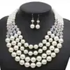 Cadena para suéter collar de perlas multicapa conjunto de aretes estilo geométrico simple personalizado europeo y americano venta al por mayor