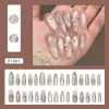 Uñas hechas a mano prefabricadas con luz ojo de gato rosa pálido, French bow y diamantes brillantes, estilo ins europeo y americano, desmontables, 30 piezas