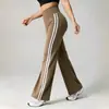 Novas calças de yoga boca de sino de cintura alta, calças estilo hot girl americana, calças de fitness para corrida esportiva com levantamento de bumbum de pêssego, com sensação de pele nua e elasticidade