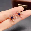 Aretes de Zafiro Natural Transfronterizos, Joyería de Plata 925 de Alta Gama de Nicho, Venta Directa de Fábrica de Joyería 5*6 Incrustado