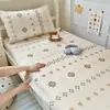 Lençol de Cama Ajustável Waffle de Algodão para Estudante Peça Única Protetor de Colchão 100% Algodão Cobertura de Cama de Solteiro para Dormitório Conjunto de Três Peças 3