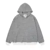 Moletom com Capuz Listrado Estilo Retrô Americano para Homens e Mulheres 2026 Estilo Preguiçoso Solto Jaqueta com Zíper Tops para Casal