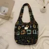 Bolso tote de moda estilo étnico para el día a día, bolso de hombro de felpa estampado casual de gran capacidad, bolso de estudiante para el hombro para la clase