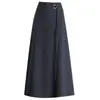 Falda de lana elegante de color liso para mujer, nuevo modelo otoño/invierno 2026, de cintura alta, falda línea A adelgazante con caída, que cubre la cadera, falda de dobladillo amplio