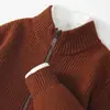 Nuevo Cárdigan Grueso de Lana 100% para Hombre para Otoño e Invierno con Cuello Alto, Cremallera, Bolsillos, Suéter de Punto Holgado de Moda