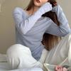 Blusa de Protección Solar Estilo Coreano Ligeramente Transparente para Mujer Primavera y Otoño Nuevo Delgada Ajustada Hombro Derecho Camiseta de Manga Larga con Top y Camiseta Básica