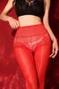 Panty Transparente de Malla de Encaje de Cintura Alta con Medias Integradas Medias Sexy Brillantes Sedosas con Abertura en la Entrepierna Estilo Perla