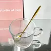 Copo de Vidro com Alça, Listras Verticais, Copo Estilo Ins, Copo para Americano Gelado, Copo de Leite, Copo de Café com Aparência Sofisticada