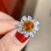 Anillo de Nuevo Estilo con Incrustación de Plata 925, Topacio Citrino Amarillo Natural, Anillo Cuadrado Ajustable de Lujo para Mujer, Joyería de Piedras Preciosas de Colores