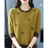 26 Suéter de Punto para Mujer Otoño/Invierno con Jacquard de Mariposa, Bloques de Color Cuello Redondo, Elegante y de Moda, Jersey Pullover de Manga Larga que Reduce la Edad