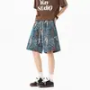 Shorts Casuais Jacquard Céu Estrelado de Van Gogh Marca Moderna Masculina Cordão Calças de Cinco Pontos Verão Novo Shorts de Praia Soltos Masculinos
