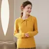 Suéter de Caxemira Espesso com Gola Polo Outono/Inverno 2024 Feminino Solto Casual Suéter Pulôver de Caxemira Suéter de Tricô Torcido Suéter Básico