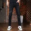 Jeans bordados de moda estilo europeo para hombre, pantalones ajustados skinny elásticos para primavera/verano, pantalones casuales de moda y versátiles