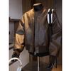 Jaqueta de Couro Masculina Nova Outono e Inverno 2025 Tendência Americana Jaqueta de Couro Rachado Retrô Jaqueta de Couro Curta Masculina para Motociclista