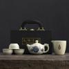 Juego de Té de Cerámica Ru de Cambio de Color Estilo Chino, Una Tetera, Tres Tazas con Tapa, Juego de Té Portátil para Exteriores, Juego de Regalo Completo