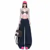 Jeans de mezclilla cruda con bloques de color estilo americano para mujer, otoño 2026, pierna ancha, holgados, relajados, lavados, pantalones de corte curvo