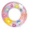 Flotador Inflable Floral con Gradiente de Ensueño para Adultos y Niños, Flotador Inflable Transparente Espesado con Lentejuelas Brillantes para Diversión en la Playa y la Piscina