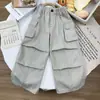 Calça Casual Tendência para Meninas 2026 Outono/Inverno Nova Chegada Calça Cargo Versátil para Meninas Calça Reta Casual Solta Plissada