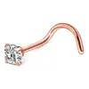 Joyería para piercing corporal de moda europea y americana transfronteriza de acero inoxidable con circonita redonda, clavo de nariz en forma de S curvada, clavo de nariz de barra curvada, clavo de labio